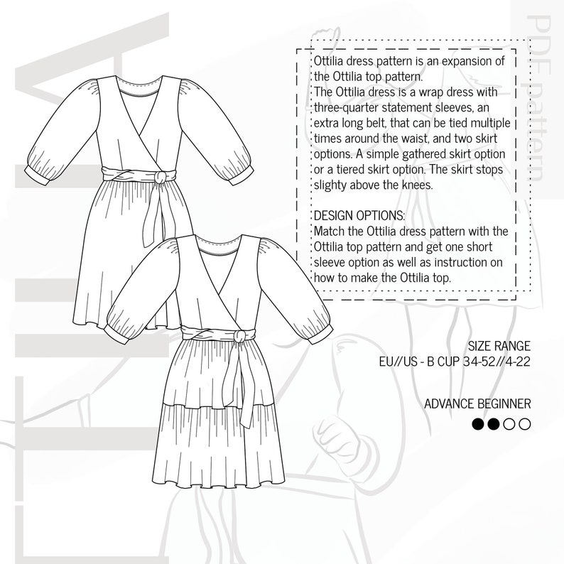 Ottilia Wrap Dress With Puff Sleeve Digital PDF Sewing Pattern - Etsy