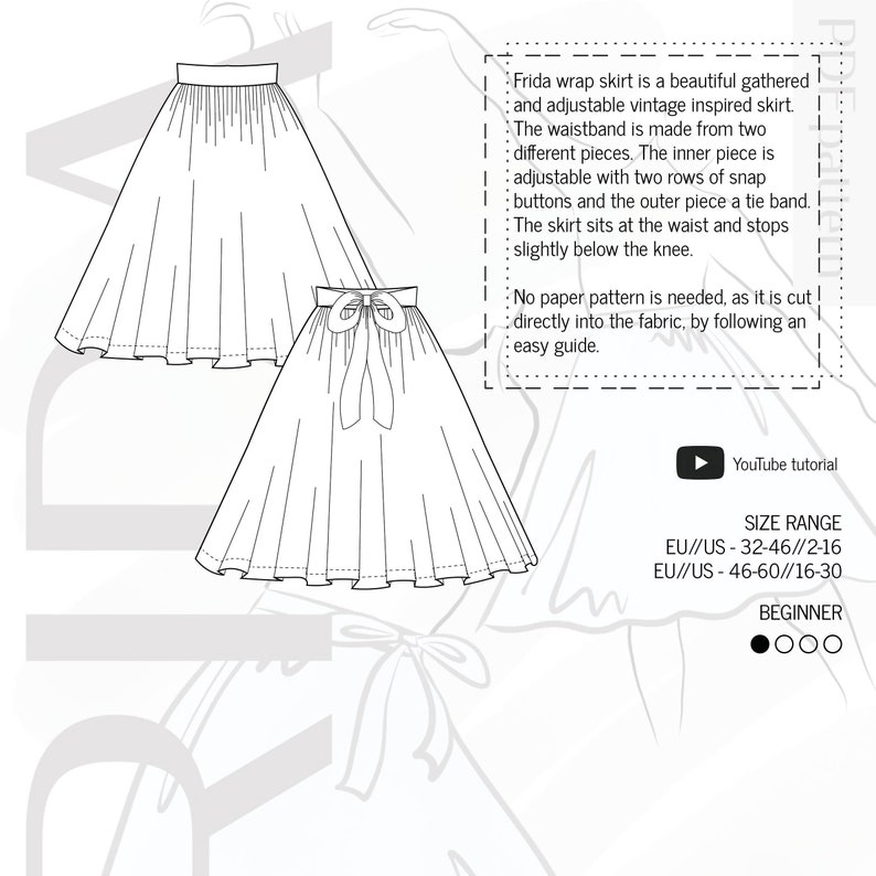 Frida Vintage Inspired Wrap Skirt Digital PDF Sewing Pattern // EU 32-60 US 2-30 // Instant Download // Free Pattern image 6