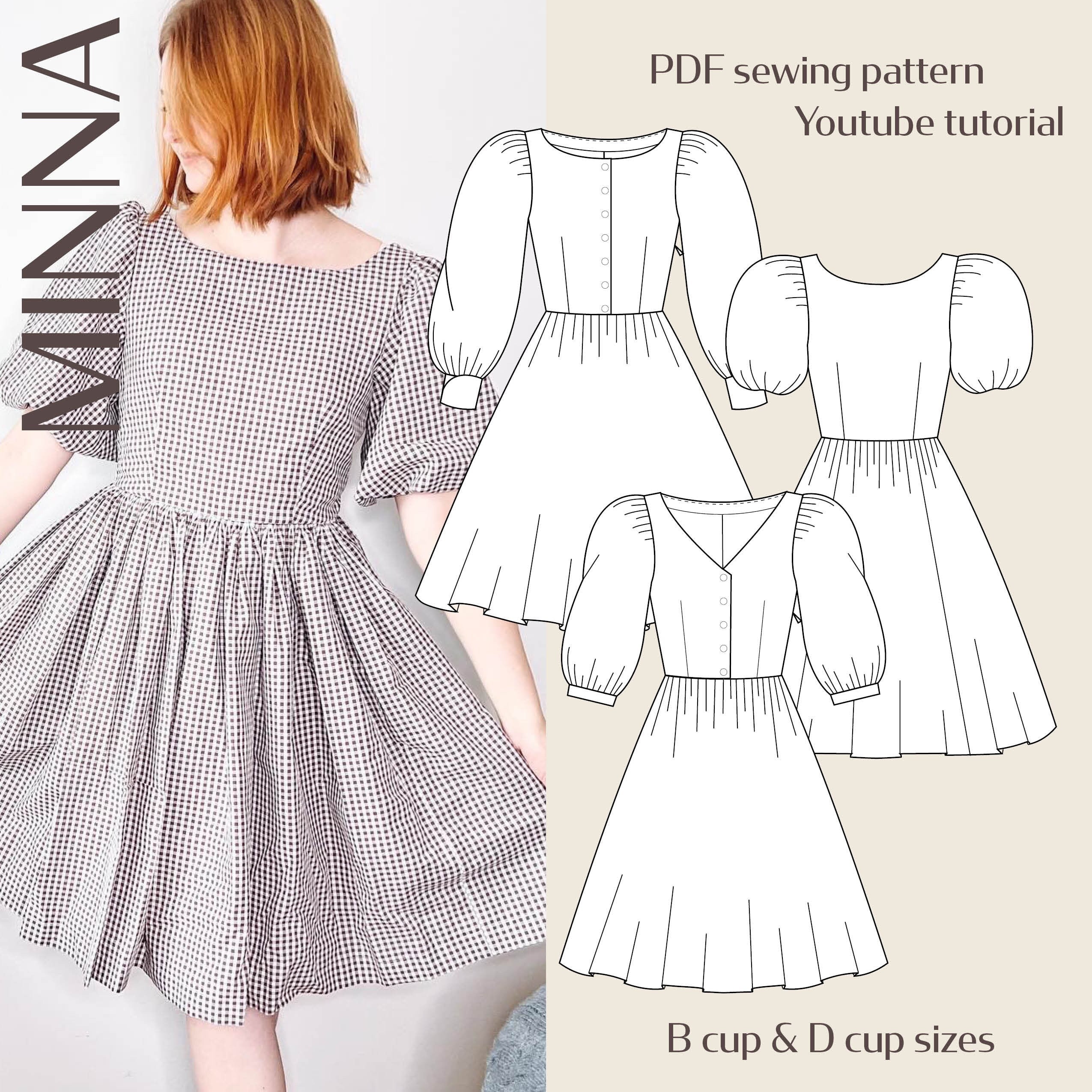 Minna Vintage inspiriertes Kleid mit Puffärmel Digitales PDF Schnittmuster // EU 32-60 US 2-30 // Instant Download mit mehreren Optionen