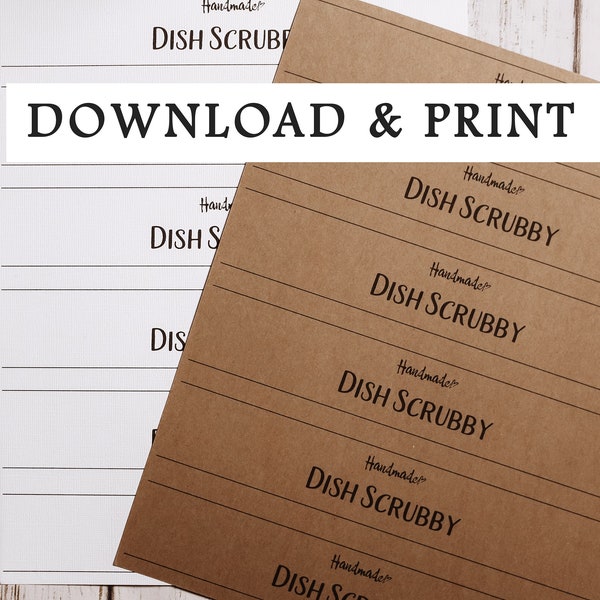 PRINTABLE- Digital file labels for handmade dish scubbies, market display, dish scrubby template, download pdf