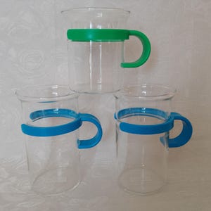 Vintage BODUM Bistro glass mug blue plastic 80s
