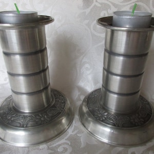 Vintage PEWTER CANDLE HOLDER for tea light  Made in Norway tinn  floral decor