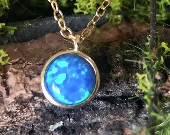 Blue Opal Necklace Pendant, Dainty Opal Pendant Gold Necklace, Round Opal Pendant, Opal Gold Necklace, Small Blue Opal Pendant