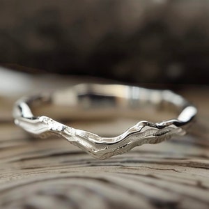 Solid Silver V shaped Matching Band, Silver Chevron Wedding Band, Silver Tree branch Ring, Raw Wedding Matching Ring, Twig ring, 14k gold