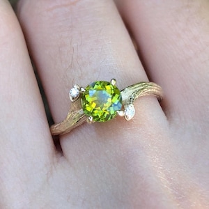 Green Peridot Engagement Rings, Peridot Engagement Ring, Peridot Ring For women, Peridot rings 14k Gold, Peridot Ring gift for her