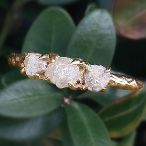 Raw Diamond Ring, Raw Diamond Engagement Rings, Triple Raw Diamond Ring, Raw Gemstone Engagement rings, Rough Diamond Ring