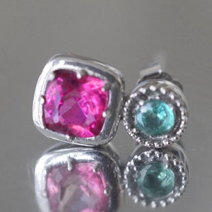 Rare Pink Spinel Studs, Aquamarine Earrings Studs, 14k Pink Spinel studs, Unique Earrings Gifts, Birthstone studs, SINGLE stud