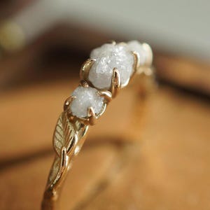 Rough Diamond 14K Gold Ring, Raw Diamond Engagement Rings, Triple Raw Diamond Ring, Raw Cut Diamond Engagement rings, Rough Cut Diamond Ring