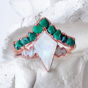 Raw Malachite Engagement Rings, Raw Moonstone Engagement Rings, Raw Stone Engagement Rings, Raw Gemstone Engagement Ring