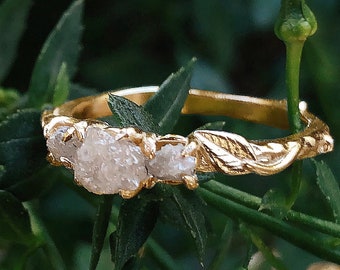 Rough Diamond 14K Gold Ring, Raw Diamond Engagement Rings, Triple Raw Diamond Ring, Raw Cut Diamond Engagement rings, Rough Cut Diamond Ring