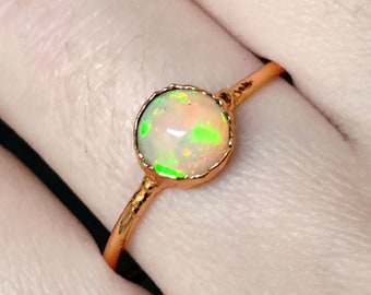 Raw Fire Opal Ring, Opal Engagement Ring, Raw Gemstone Engagement Ring, Opal Jewelry, October Birthstone Ring