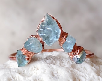 Raw Aquamarine Ring for Women, Aquamarine Statement Rings, Raw Aquamarine Jewelry, March Birthstone, Gift for her, Raw Stone Ring