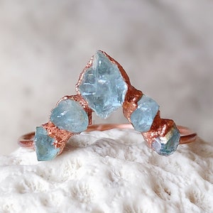 Raw Aquamarine Ring for Women, Aquamarine Statement Rings, Raw Aquamarine Jewelry, March Birthstone, Gift for her, Raw Stone Ring