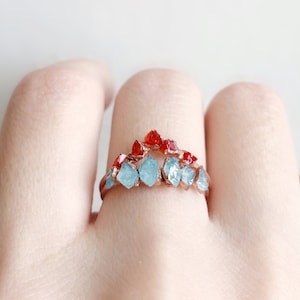 V-Shaped Raw Fire Opal Ring, Multistone Statement Ring, Raw Fire Opal Jewelry, Opal engagement ring, Birthstone Ring, Dainty Stacking Ring