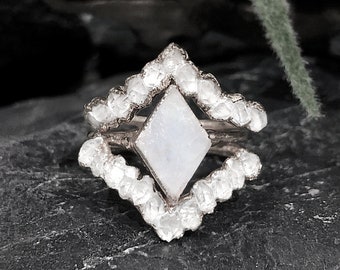 Raw Herkimer Diamond Engagement Rings,Raw Alternative Wedding Ring, Raw Stone Engagement rings, Raw Diamond Ring, Crystal Engagement Ring