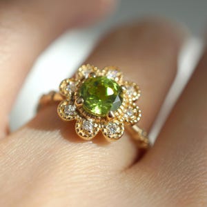 Peridot Engagement Rings, Peridot Engagement Ring, Peridot Ring For women, Peridot rings 14k Gold, Peridot Ring gift for her