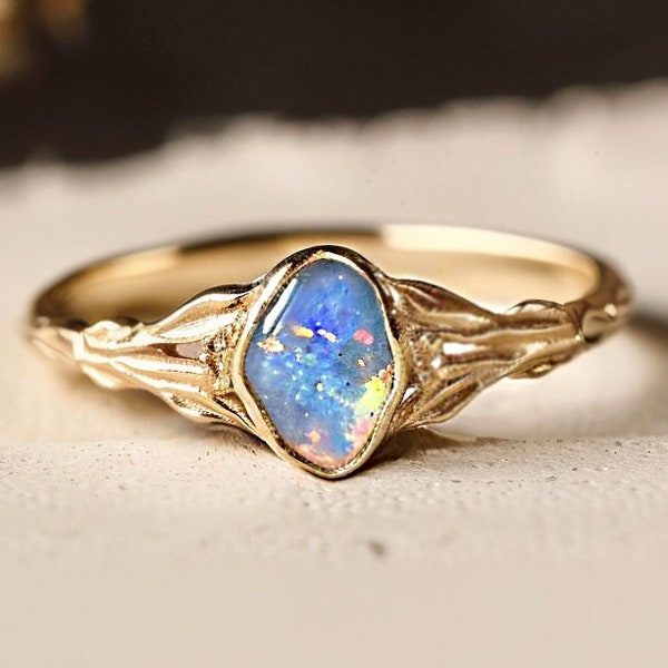 14k Gold Opal Rings, Raw Opal Engagement Ring, Ring For Women, Engagement Ring, Raw Stone Engagement Ring, Raw Opal Ring