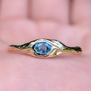 Solid Gold Waterflow Aquamarine Ring, Engagement Ring for Women, Blue Gemstone Engagement Ring, Natural Aquamarine Ring, Raw Aquamarine Ring