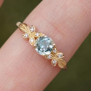 14k Gold Aquamarine Ring, Engagement Ring for Women, Blue Gemstone Engagement Ring, Natural Aquamarine Ring, Raw Aquamarine Ring