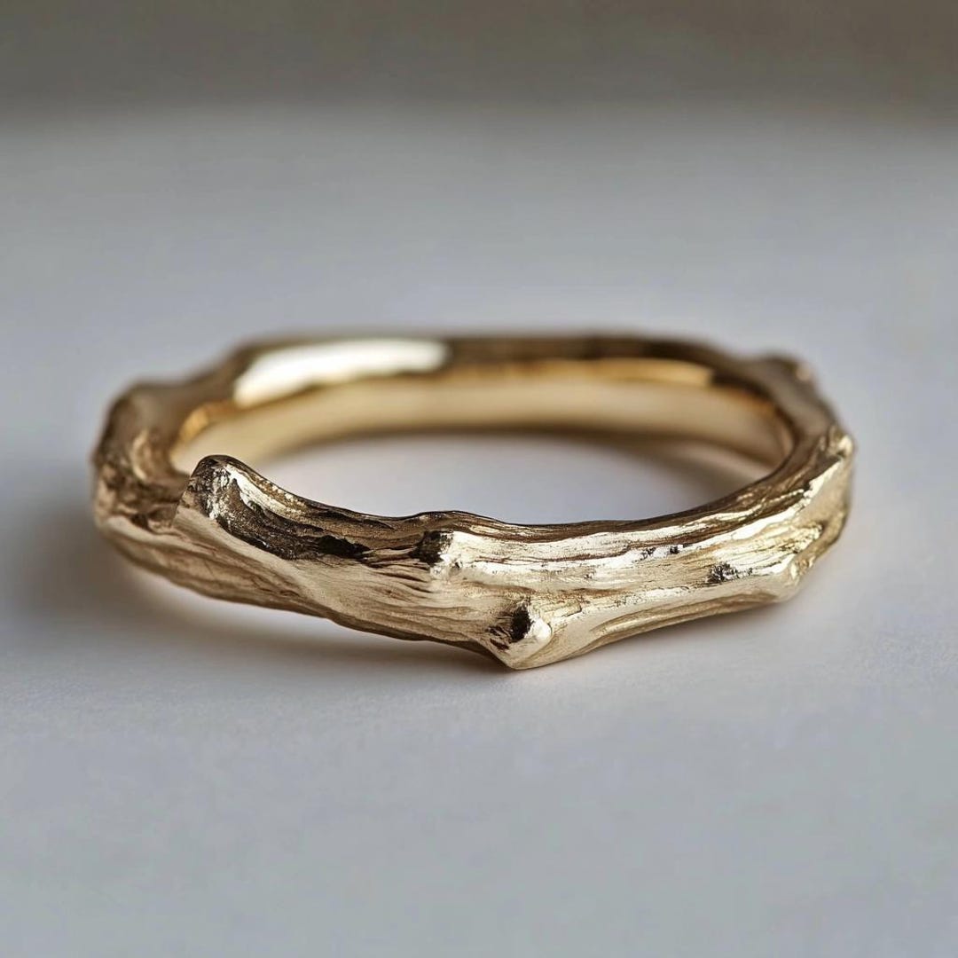 14k Gold Unique Twig Ring, Simple Twig Shaped Matching Band, Wedding ...