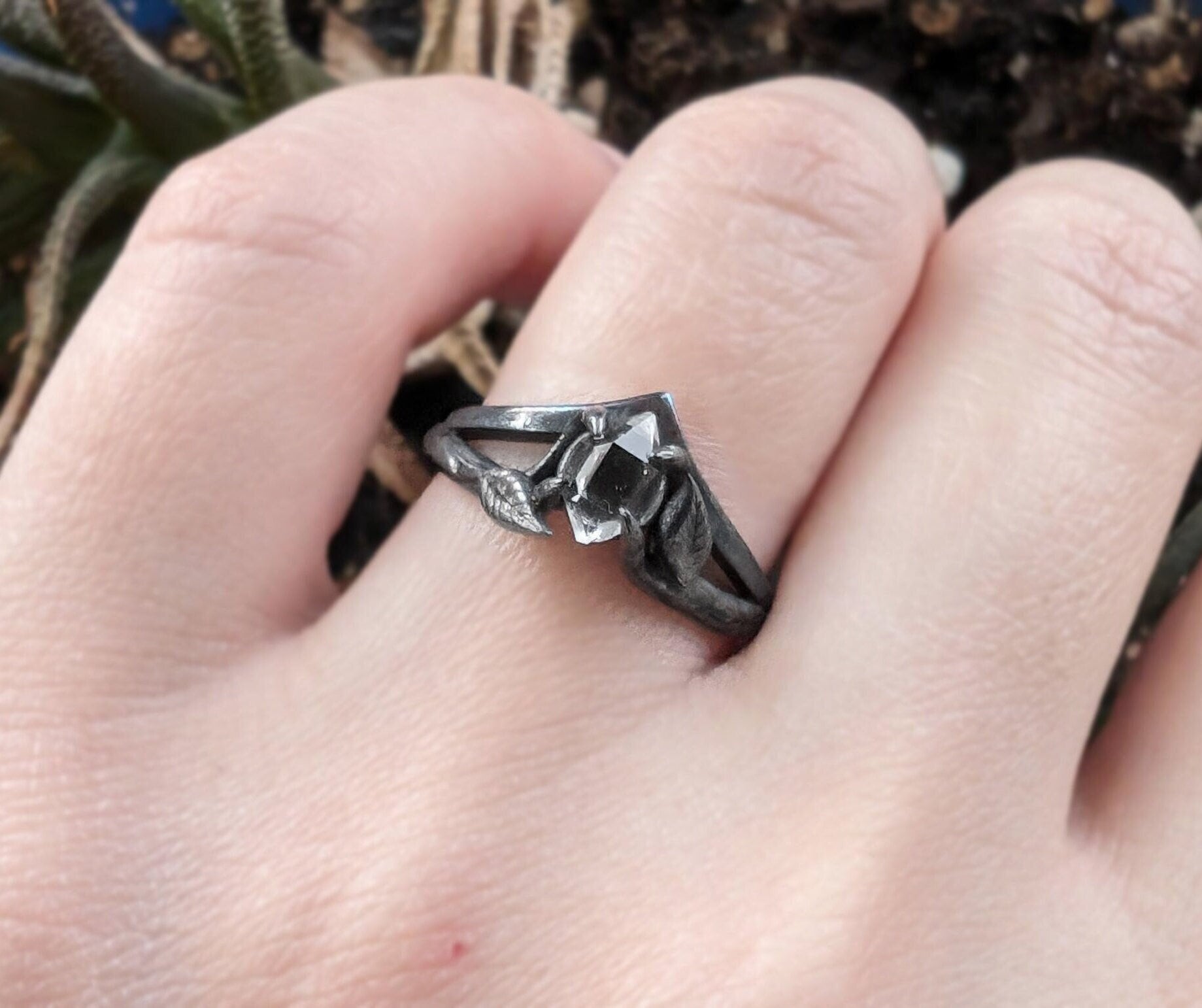 Raw Herkimer Diamond Solid Silver Ring, Raw Diamond Engagement Rings, Raw Diamond Rings, Raw Stone Engagement ring,Raw Herkimer Diamond Ring