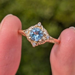 Solid Gold Aquamarine Ring, Engagement Ring for Women, Blue Gemstone Engagement Ring, Natural Aquamarine Ring, Raw Aquamarine Ring