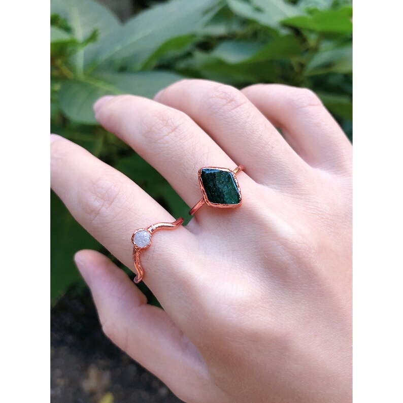 Raw Emerald Organic Diamond Ring Set Raw Diamond Ring Raw | Etsy