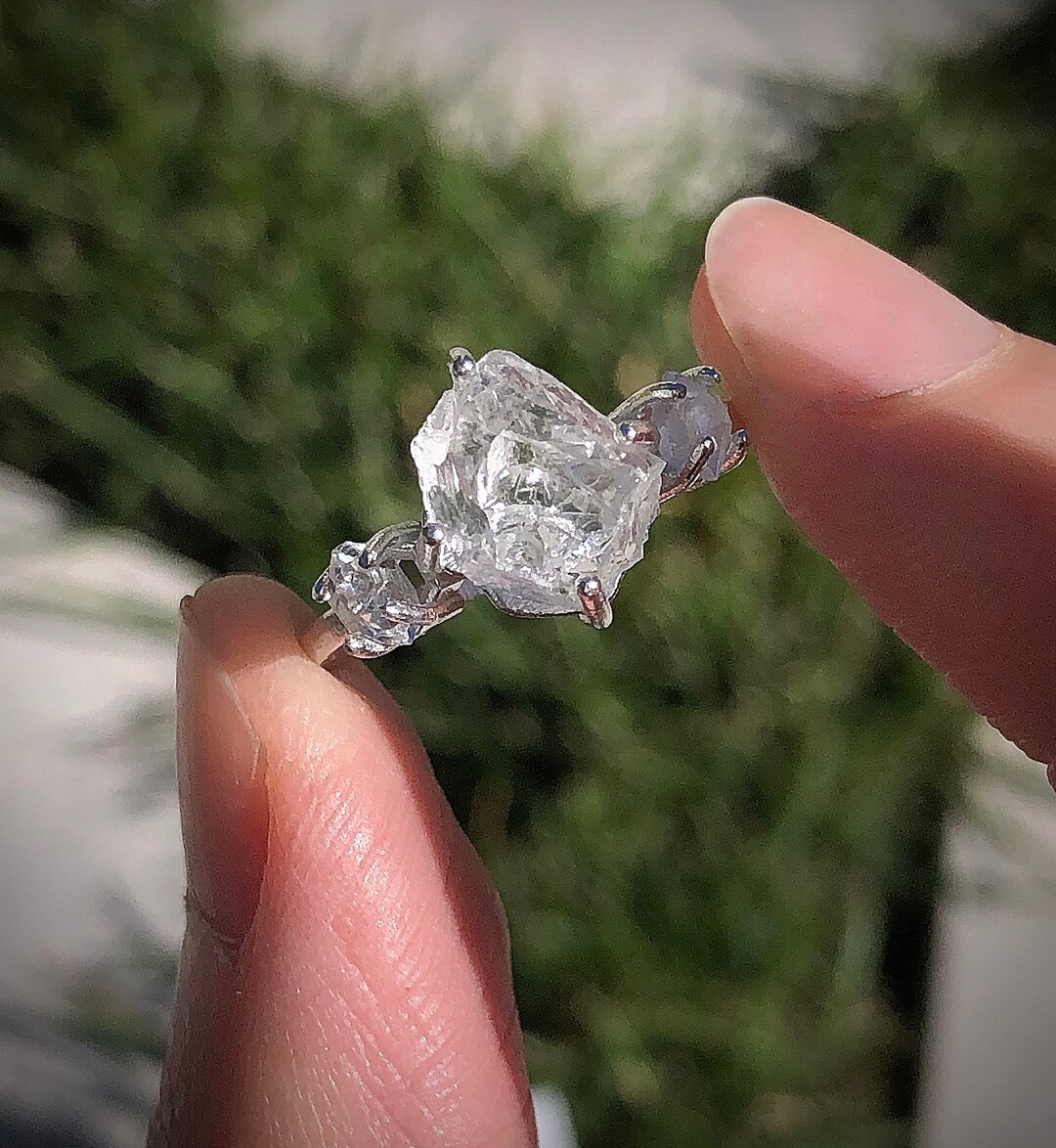 Raw Crystal Engagement Rings, Raw Clear Quartz Ring, Raw Quartz