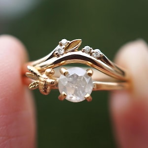 Bumblebee Raw Diamond Wedding Ring set, Rose cut Raw Diamond Ring, Raw Diamond Ring, Engagement ring, Diamond ring, Raw Diamond