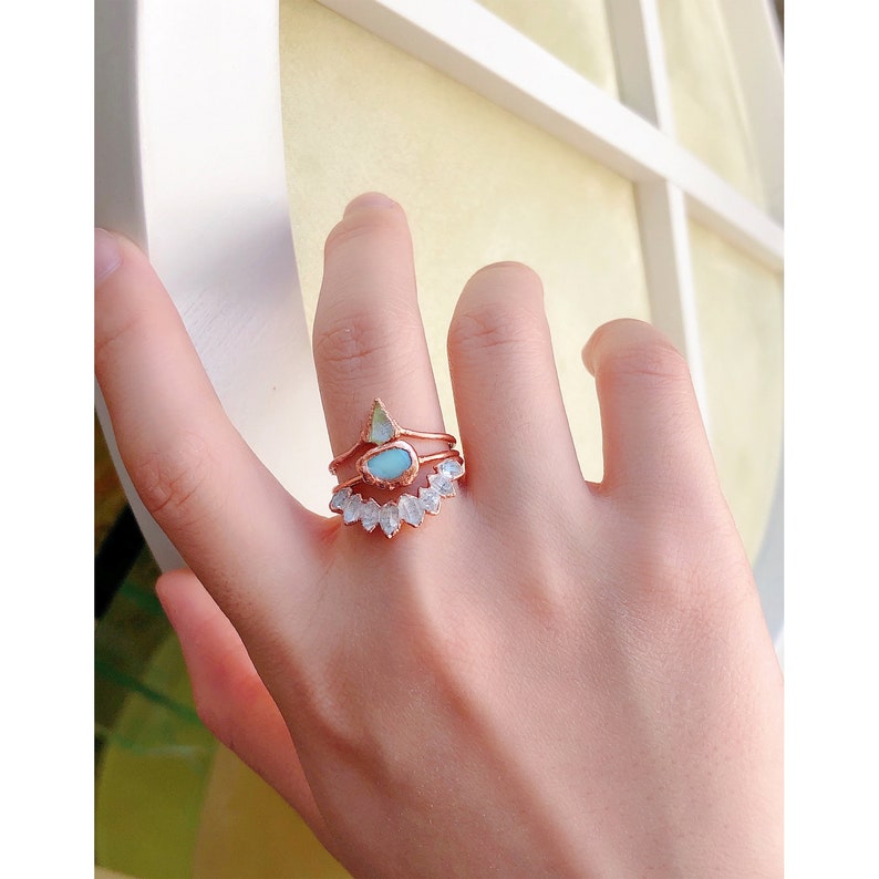 wedding Ring Raw Gemstone ring Raw Herkimer Diamond Ring For Woman Diamond Engagement Ring Raw Diamond Ring Raw Aquamarine Ring