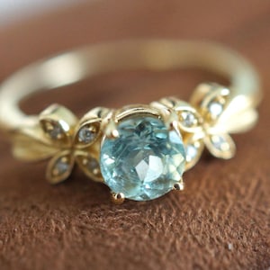 14k Gold Aquamarine Ring, Engagement Ring for Women, Blue Gemstone Engagement Ring, Natural Aquamarine Ring, Raw Aquamarine Ring