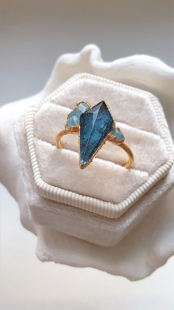 Raw Kyanite Engagement Ring Aquamarine Kyanite Ring Raw Stone Engagement Ring Kyanite jewelry Raw Gemstone Ring