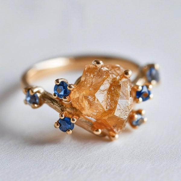 Raw Citrine Ring, Big Raw stone Engagement ring, Raw Stone Ring, Engagement ring, Alternative Engagement ring