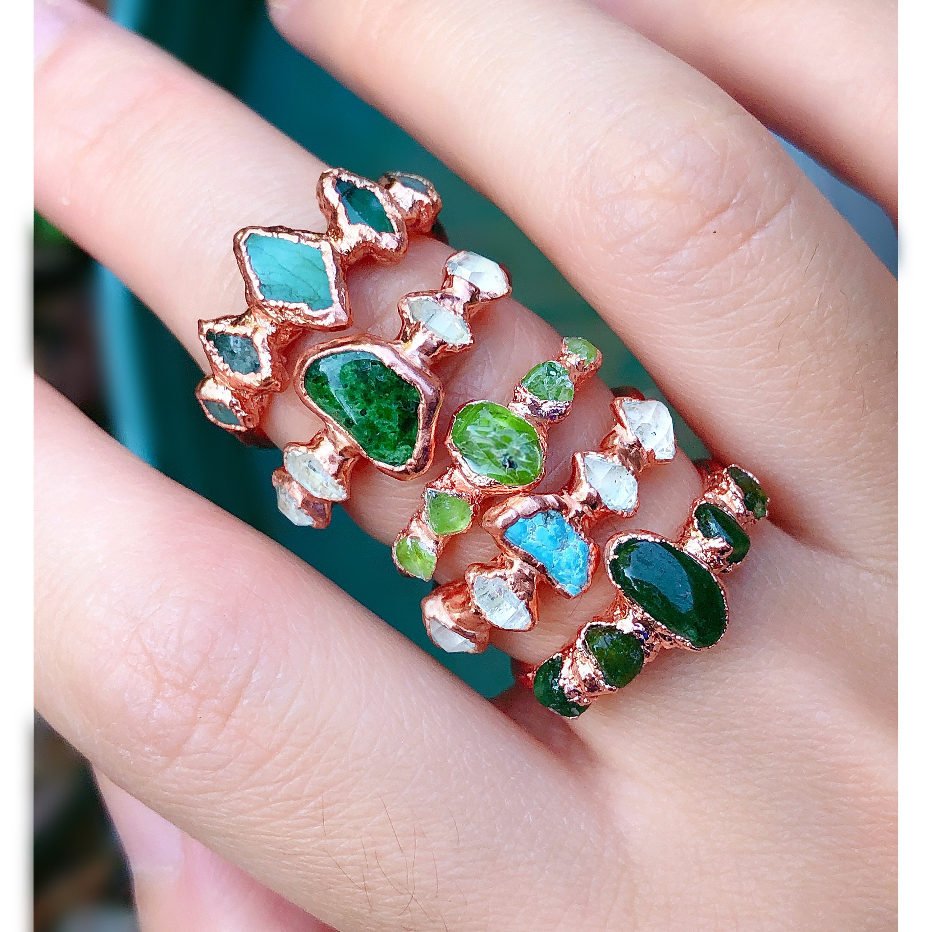 Multi Stone Raw Emerald Ring Raw Stone Ring Emerald Jewelry | Etsy