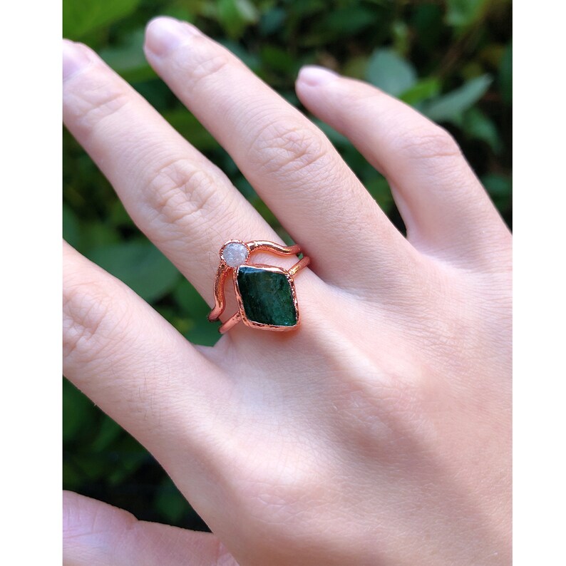 Raw Emerald Organic Diamond Ring Set Raw Diamond Ring Raw | Etsy