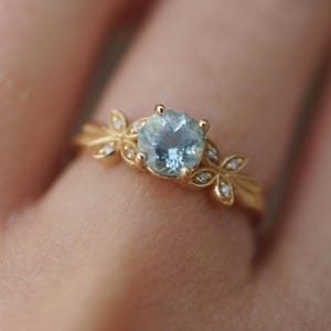 14k Gold Aquamarine Ring, Engagement Ring for Women, Blue Gemstone Engagement Ring, Natural Aquamarine Ring, Raw Aquamarine Ring