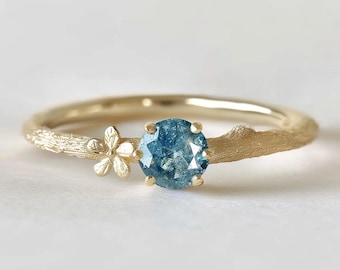 14k Gold Blue Diamond Ring, Natural blue Diamond Ring, Blue Diamond Ring, Engagement ring, Blue Diamond, Diamond Ring