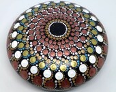 Grounding Brown Hand painted Mandala Stone, Mandala Stone Dotting Art, Acrylic Mandala Stone Painting