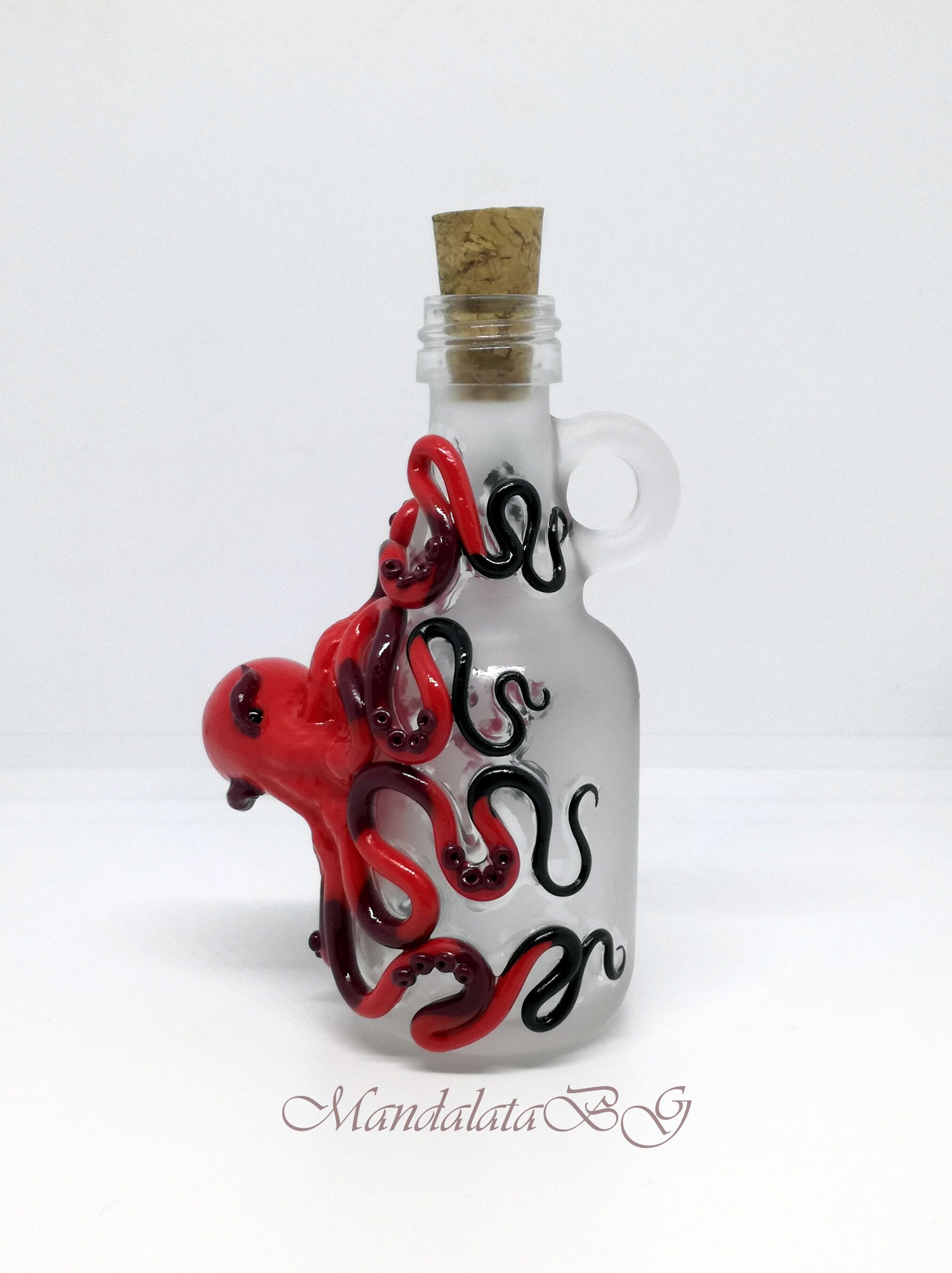 Small Glass Decorative Octopus Bottle with a Cork Plug Oils Etsy