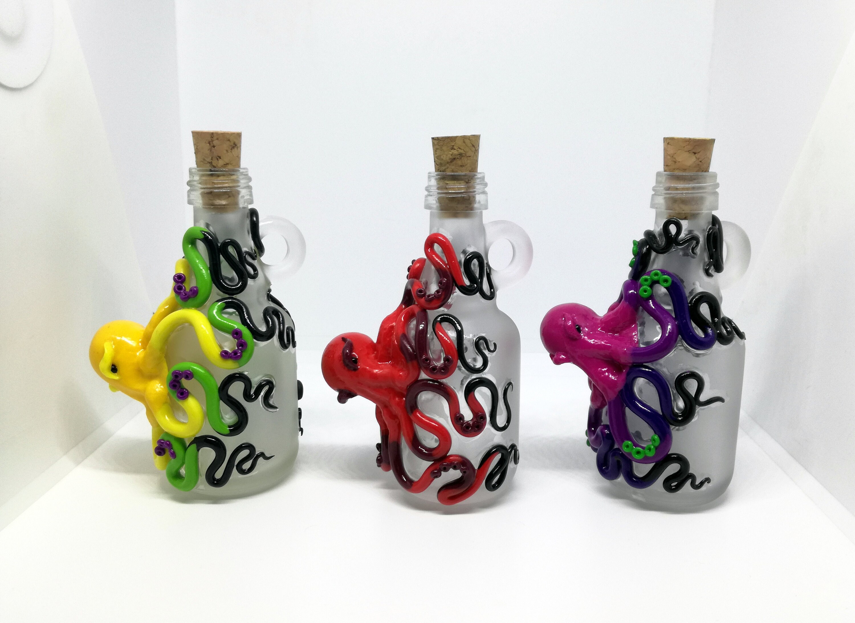 Small Glass Decorative Octopus Bottle With a Cork Plug Oils Etsy