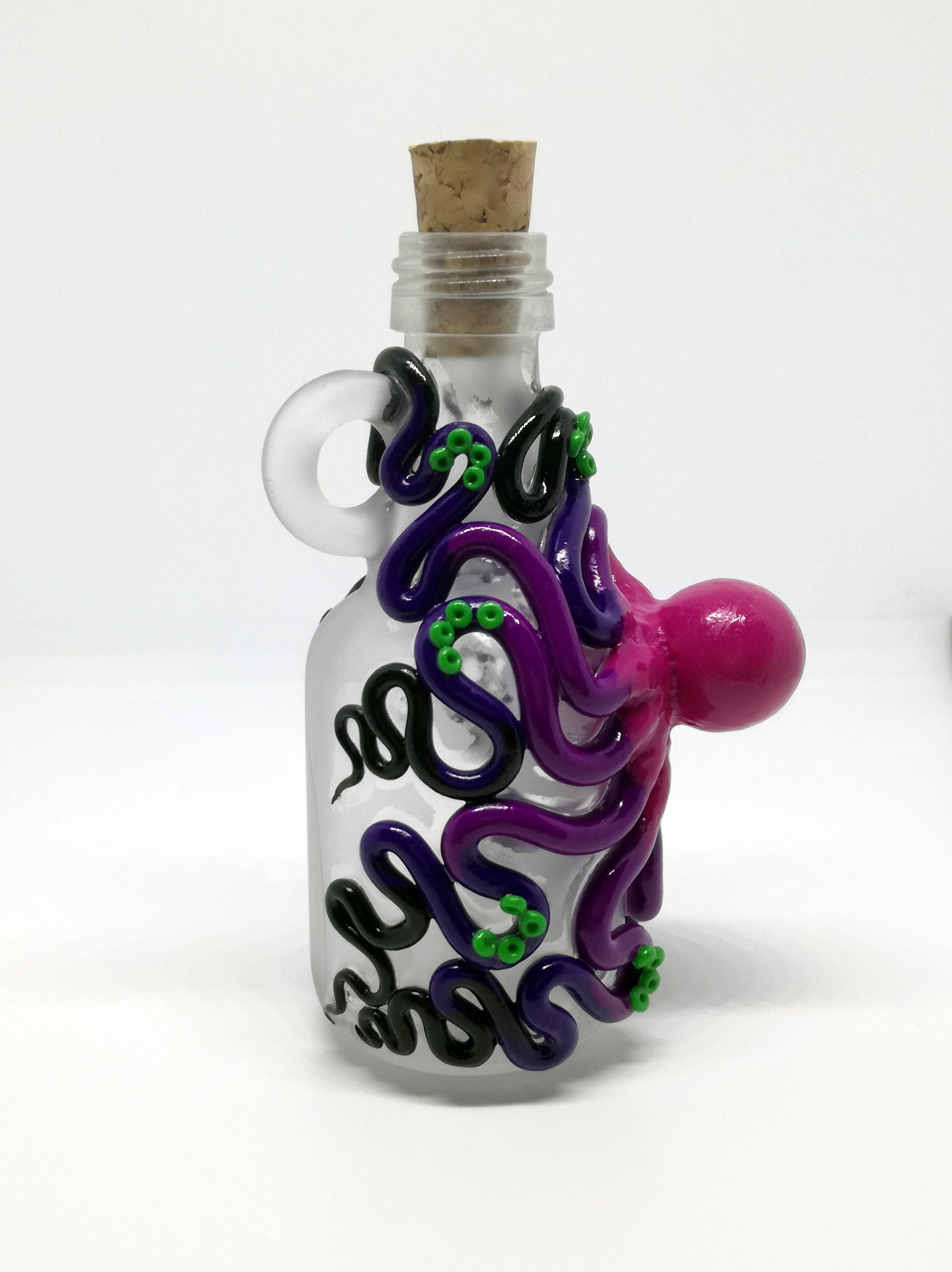 Small Glass Decorative Octopus Bottle With a Cork Plug Oils Etsy UK