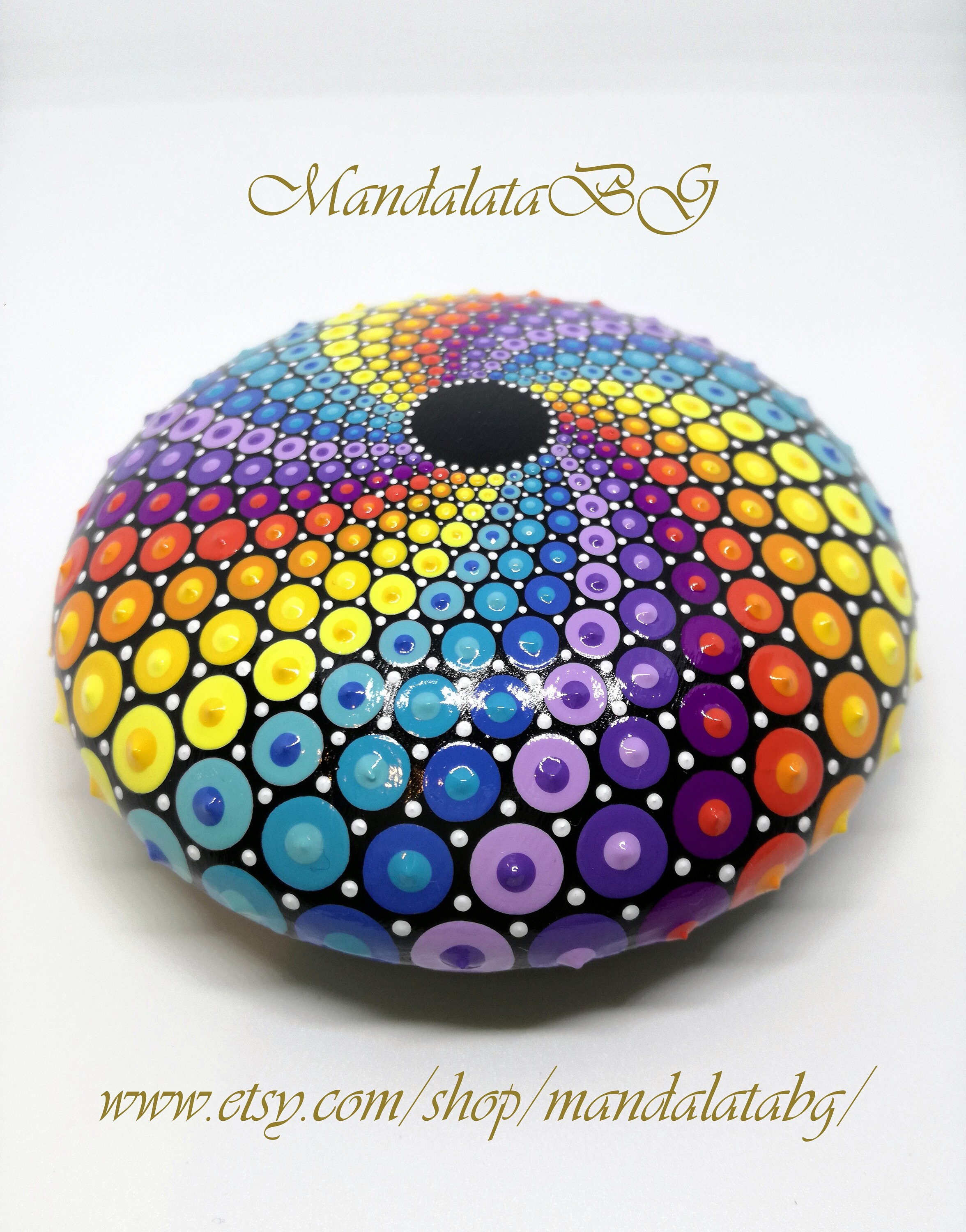 Green Spiral Mandala Stone Painting Epoxy Resin Coated Etsy