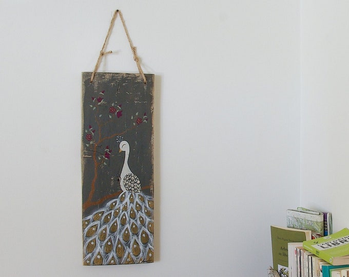Painting White Peacock painting on wood and metal