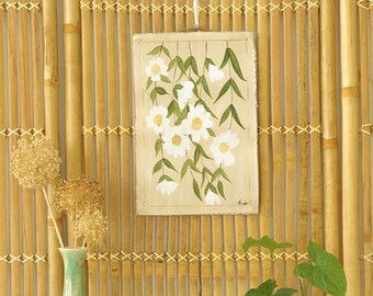 Original painting white and golden flowers gilding on canvas
