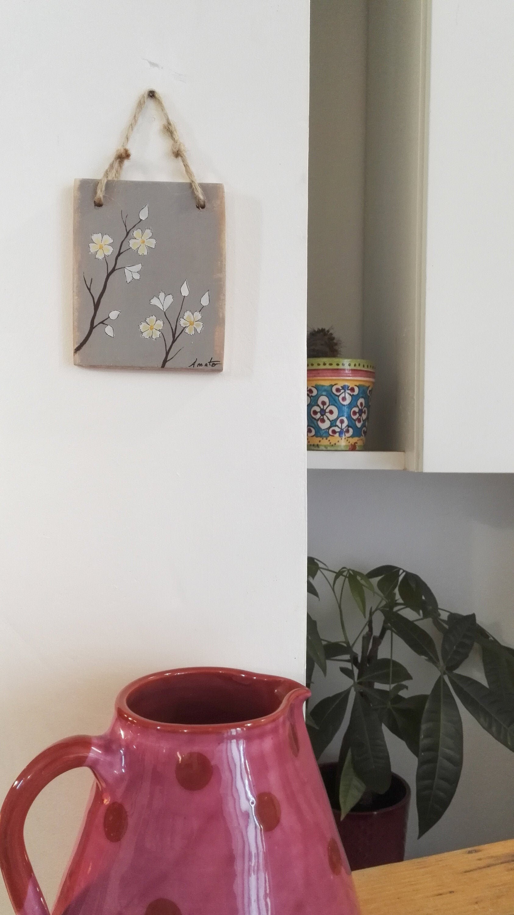 Mini Tableau Peinture Florale sur Bois de Récup'