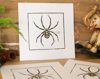 Engraving Insect Spider Black Widow and Gilding with 22 carats gold