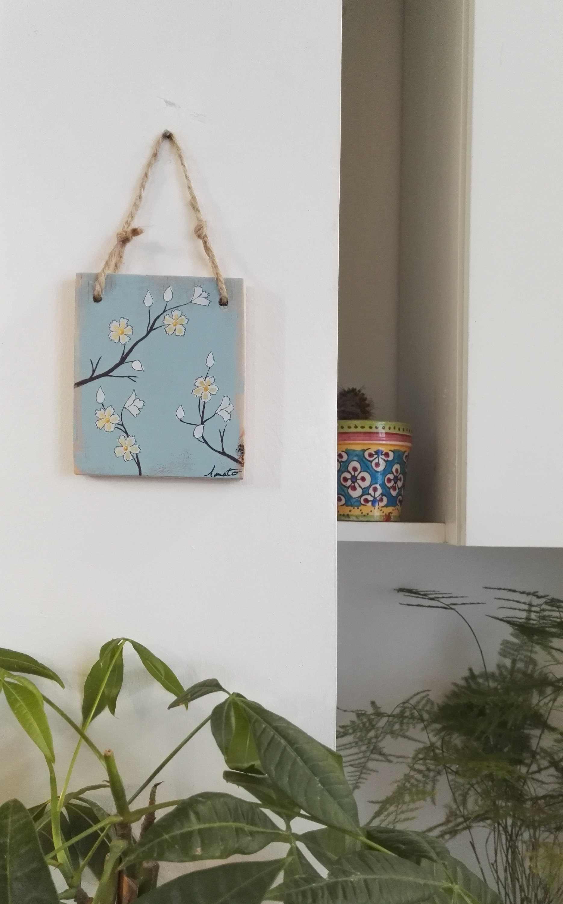 Mini Tableau Peinture Florale sur Bois de Récup'