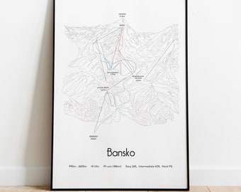 Bansko Ski Piste Map Poster/Print