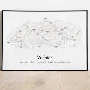 Poster/afdruk: kaart met skipistes van Verbier 4 valleien