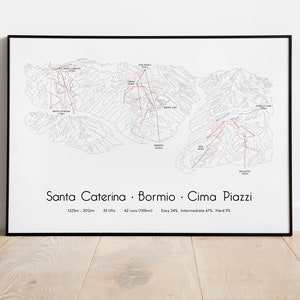 Cartel/impresión del mapa de pistas de esquí de Santa Caterina, Bormio, Cima Piazzi